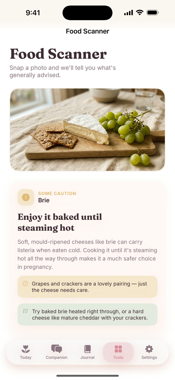 The Food Scanner result for brie.