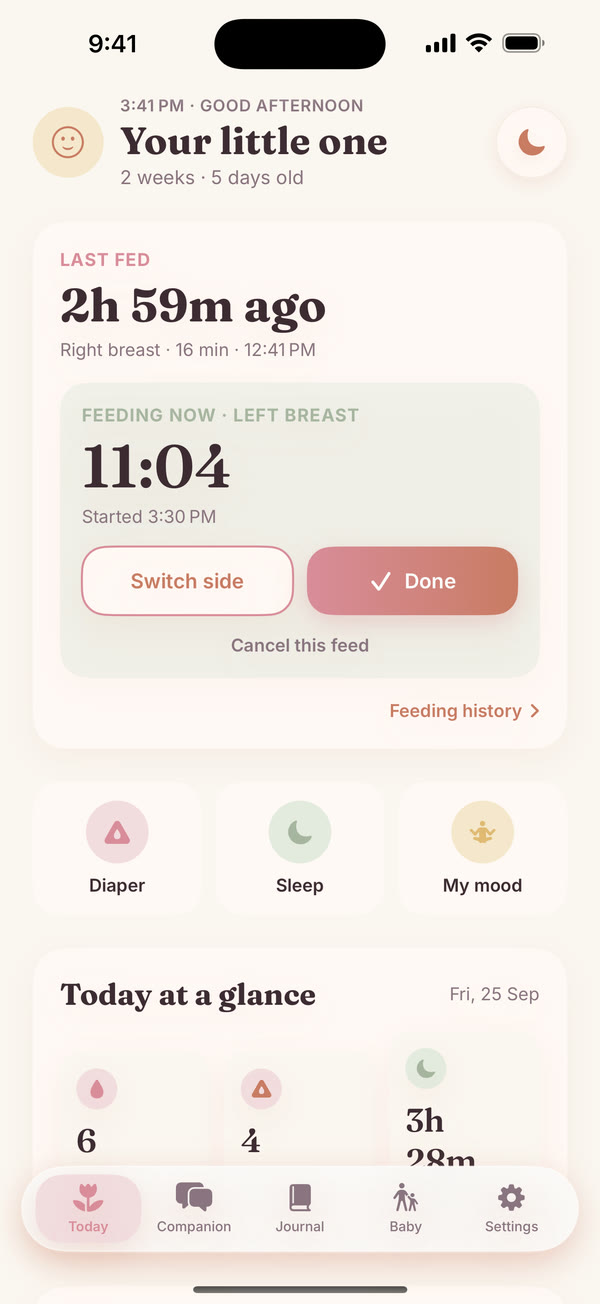 Bloom after birth: feeding, sleep and diapers at a glance.
